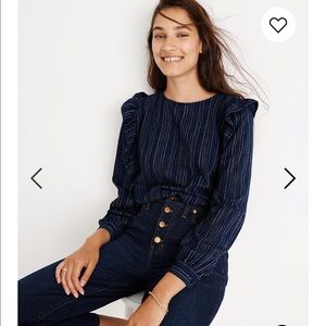 NWT Madewell Ruffle-Front Shirt in Cecile Stripe